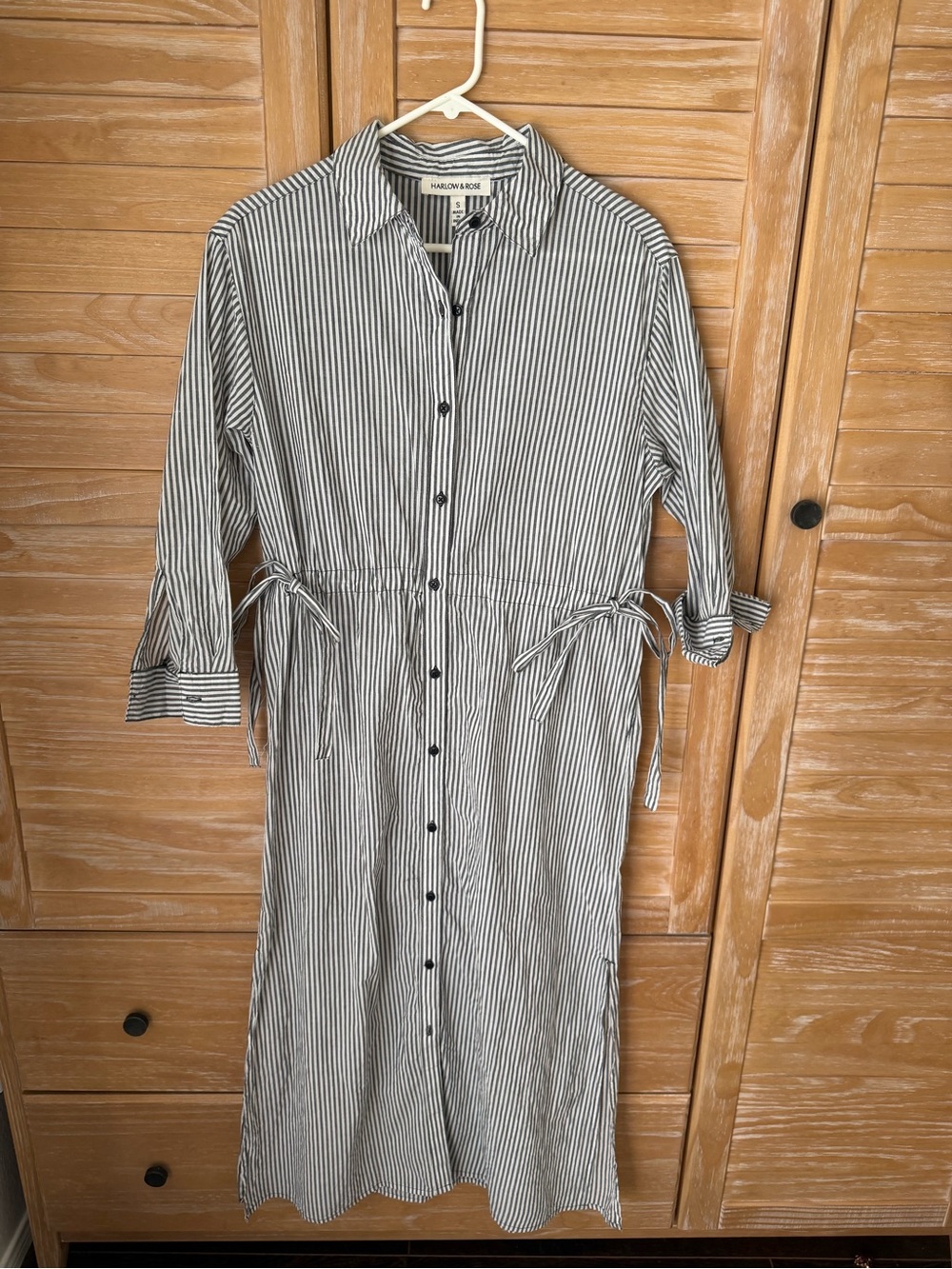 Harlow & Rise Black and White Striped Button-Front Shirt Maxi Dress